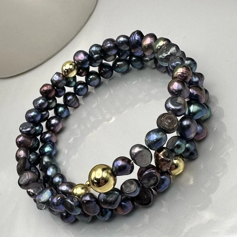 GREY FRESHWATER PEARL NATURAL BRACELET diameter 6cm - Picture 5 of 6